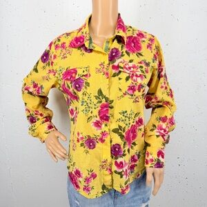 Magazine Size Medium Yellow Pink Floral Light Weight Cotton Button Down Shirt
